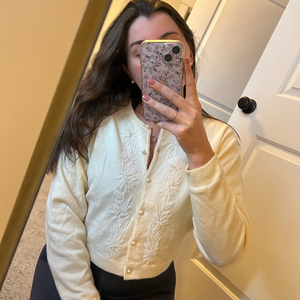 Chic Cream Button Down Cardigan - image 1